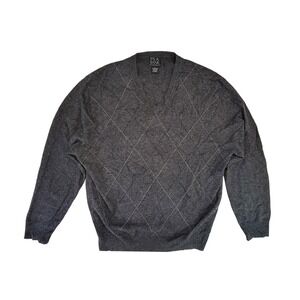 JOS A BANK Mens Dark Gray Argyle V Neck Sweater Size L Executive Collection